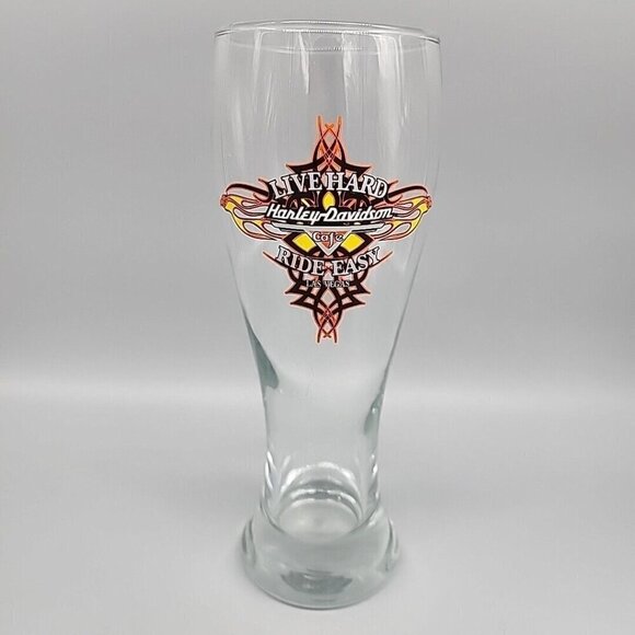 Harley Davidson Cafe Beer Pint Glasse 9” Live Hard Ride Easy Las Vegas Fast Ship - Picture 1 of 3